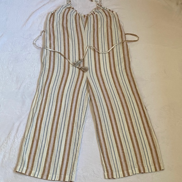 ROXY Striped Jumpsuit in Cream and Brown - Picture 1 of 10